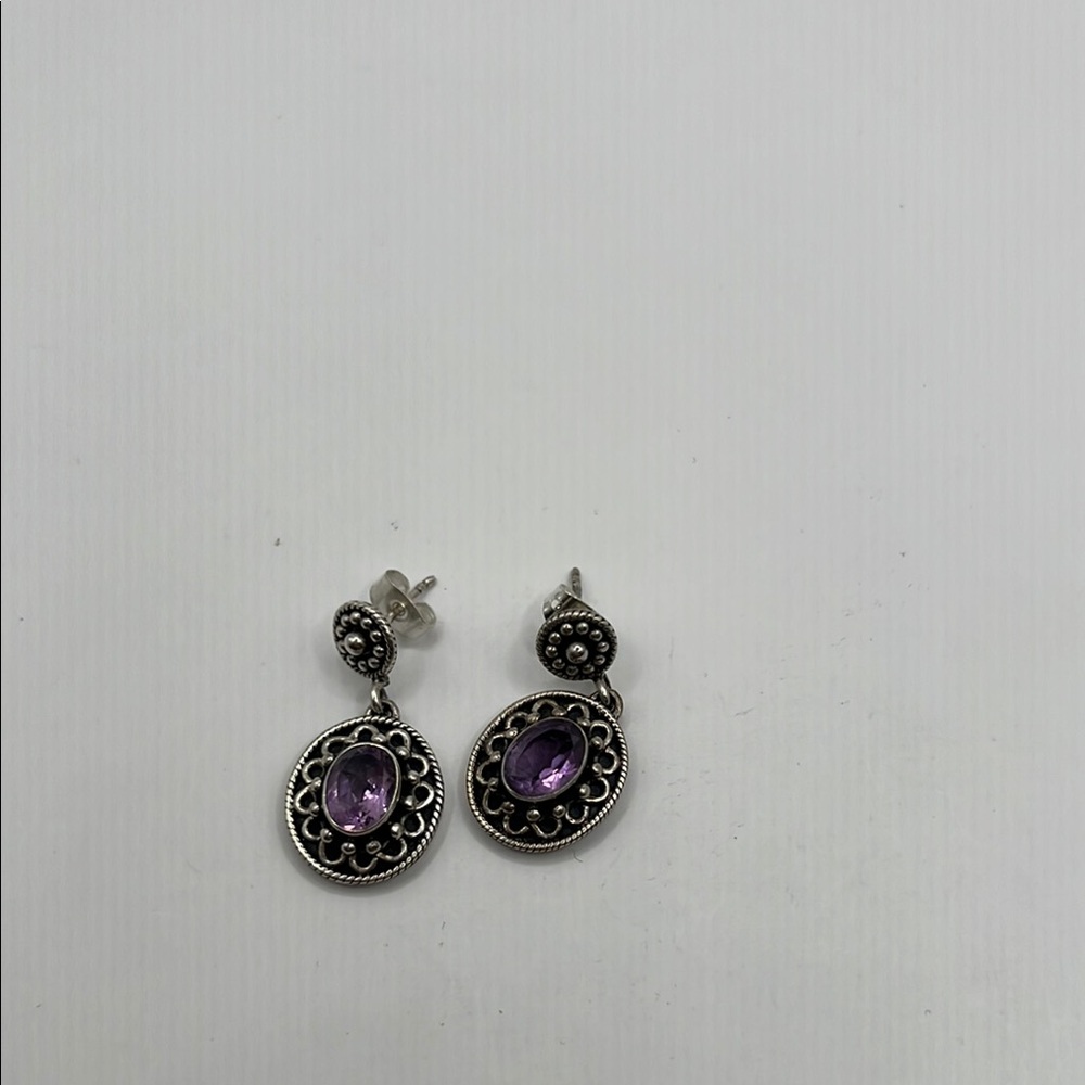 Elegant Silver and Purple Amethist  Earrings